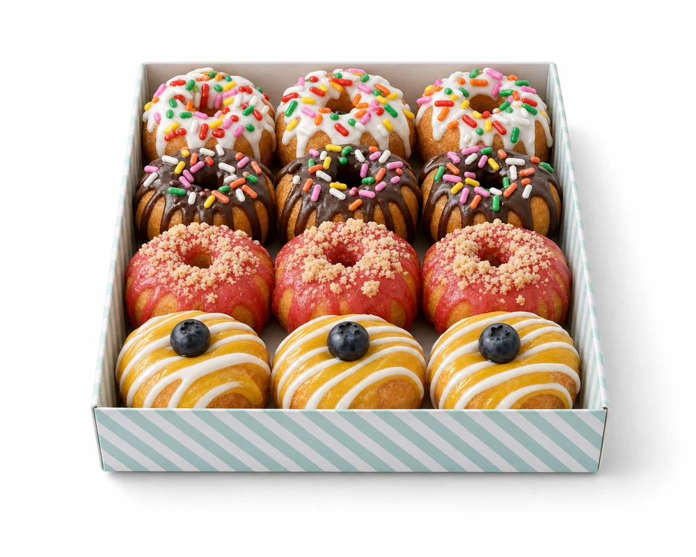 12-count box of assorted mini doughnuts