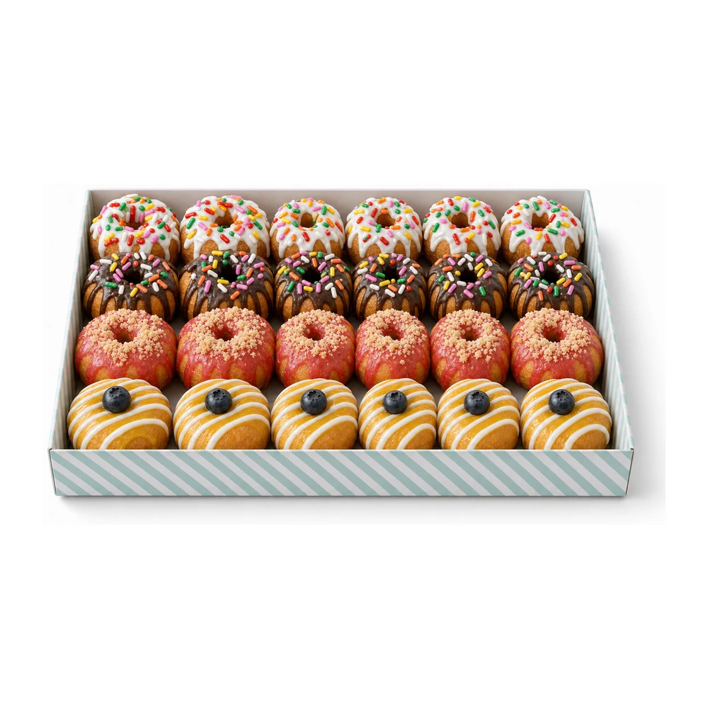 24-count box of assorted mini doughnuts