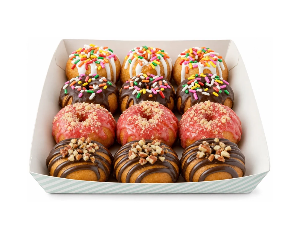 12-count tray of assorted mini doughnuts