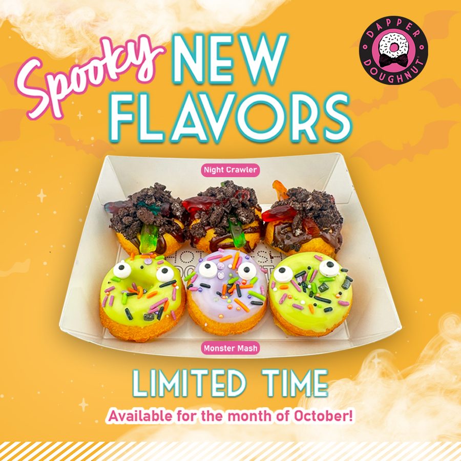 Spooky New Flavors — Night Crawler and Monster Mash mini doughnuts in a box